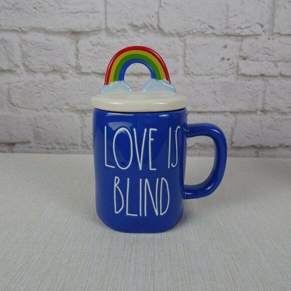 RAE DUNN Rainbow 🌈 Figural Mug Love Is Blind Blue With Lid Pride Decor New - Picture 8 of 12
